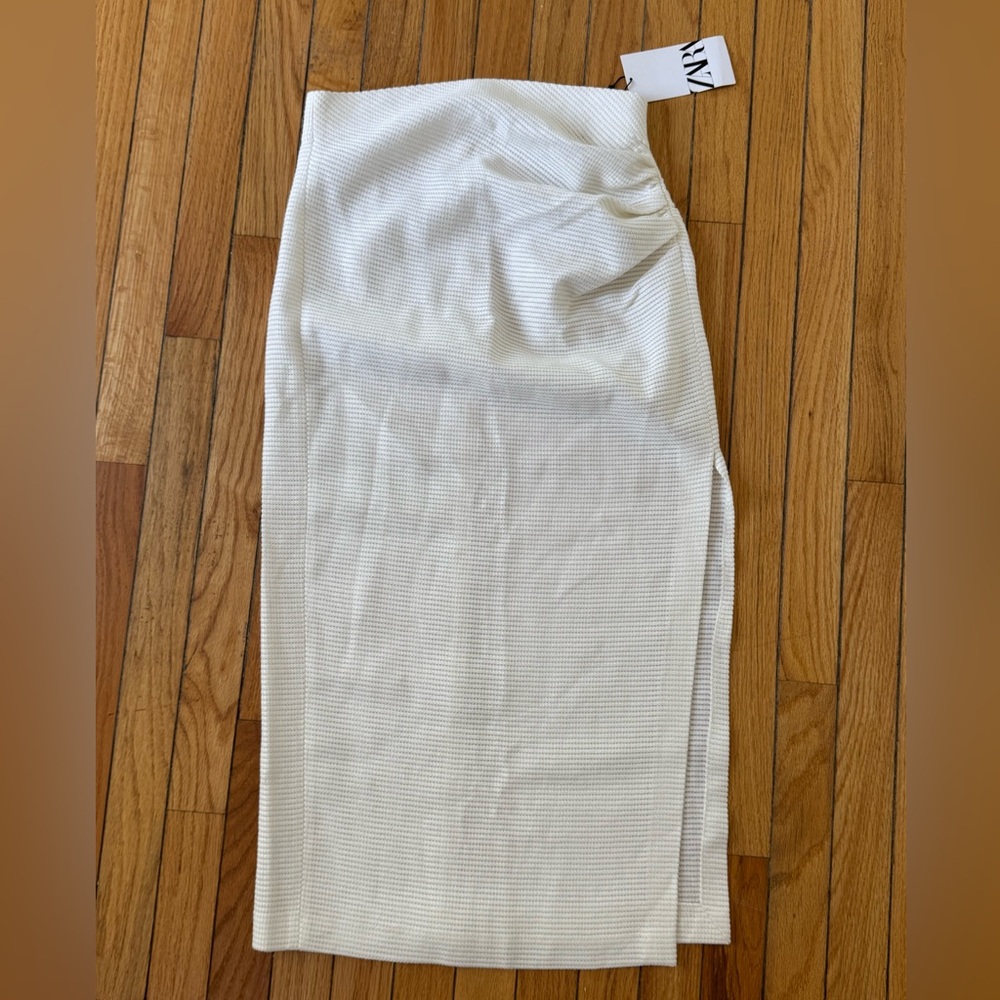 Zara White Maxi Pencil Skirt Ruched Slit